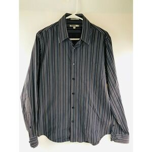 EXPRESS1MX Shirt Men's Size M 15-15.5  Button Up Brown & Blue Striped Stretch
